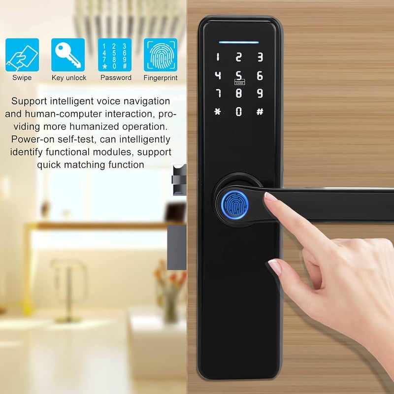 كلاراكو قفل باب مضاد للسرقة 4 في 1 للأمن المنزلي، قفل باب ببصمة الإصبع، كلمة مرور بطاقة بصمة الإصبع، مفتاح ميكانيكي، قفل باب إلكتروني بدون مفتاح - Image 5