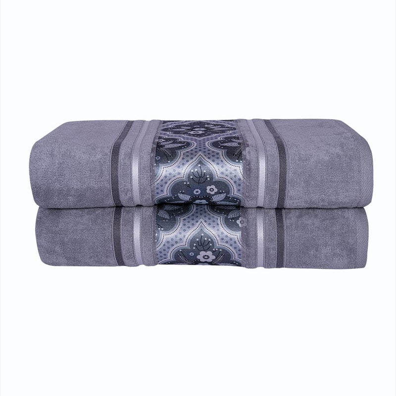 Rangoli 100% Cotton 450 GSM Bath Towel Pack of 2 - Soft, Highly Absorbent, Fade Resistant, Grey - Image 1