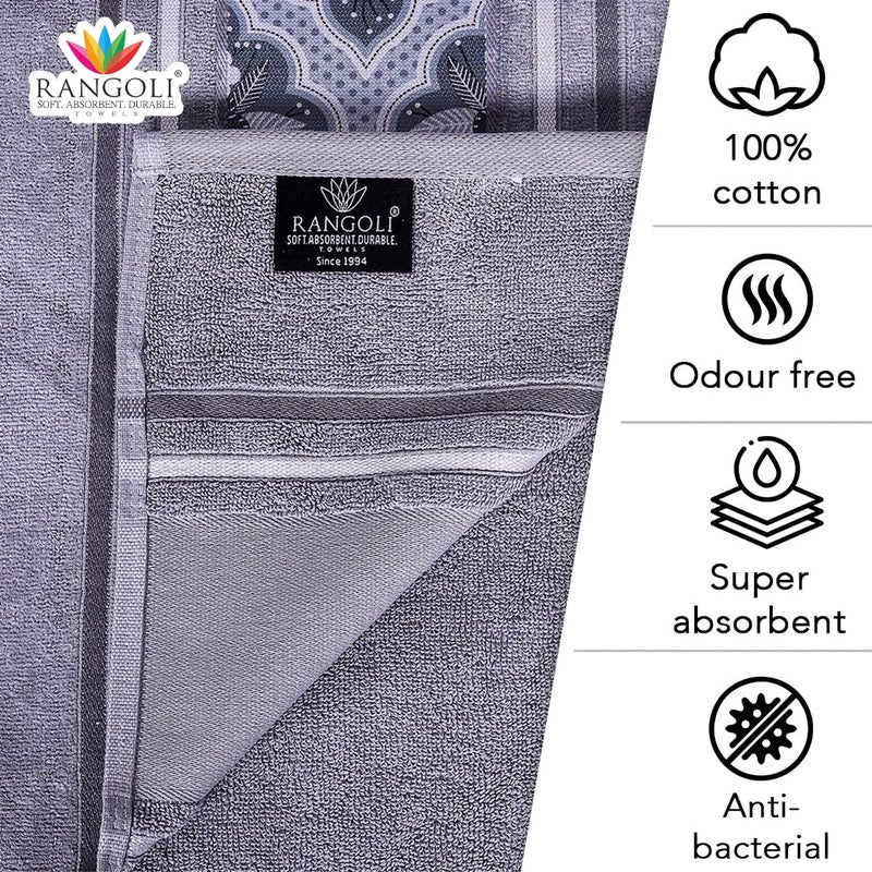 Rangoli 100% Cotton 450 GSM Bath Towel Pack of 2 - Soft, Highly Absorbent, Fade Resistant, Grey - Image 5