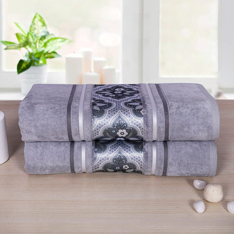 Rangoli 100% Cotton 450 GSM Bath Towel Pack of 2 - Soft, Highly Absorbent, Fade Resistant, Grey - Image 2