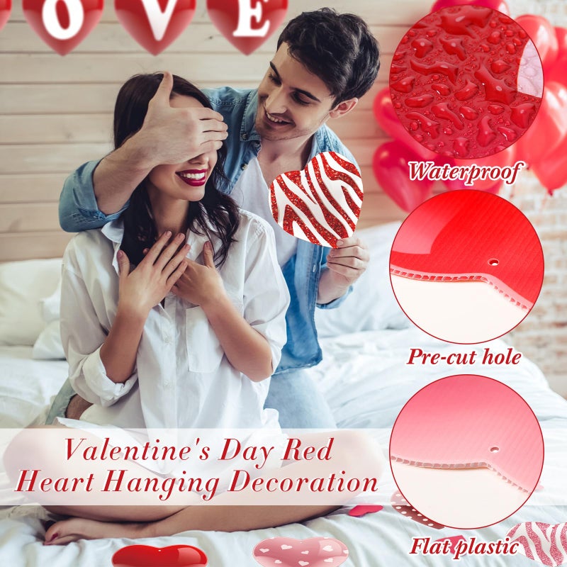 TaoBary 14 Pcs 8 X 8 Inch Valentine'S Day Hearts Hanging Ornaments Red Pink Valentine Heart Decoration Double Sided Valentines Hanging Ornaments For Tree Wedding Party Porch Lawn Yard - Image 3