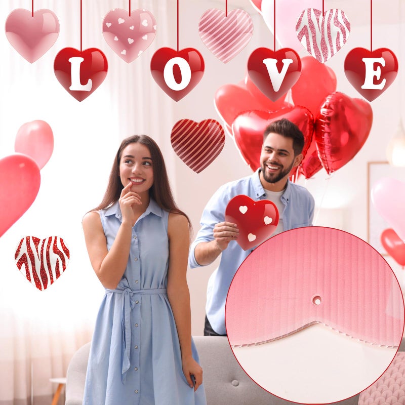 TaoBary 14 Pcs 8 X 8 Inch Valentine'S Day Hearts Hanging Ornaments Red Pink Valentine Heart Decoration Double Sided Valentines Hanging Ornaments For Tree Wedding Party Porch Lawn Yard - Image 4