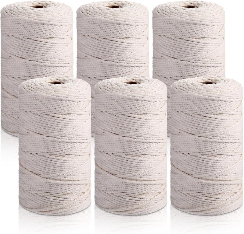 Woanger 6 Rolls Macrame Cord 3 mm x 1314 Yard Natural Cotton Macrame Rope Yarn 3 Strands Twisted Macrame Cotton Cord for Handmade Wall Hanging Plant Hangers Crafts Knitting Wedding Decorations Beige - Image 1