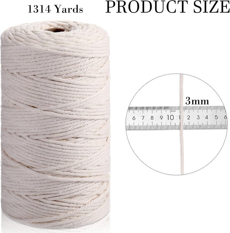 Woanger 6 Rolls Macrame Cord 3 mm x 1314 Yard Natural Cotton Macrame Rope Yarn 3 Strands Twisted Macrame Cotton Cord for Handmade Wall Hanging Plant Hangers Crafts Knitting Wedding Decorations Beige - Image 3