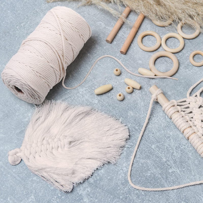 Woanger 6 Rolls Macrame Cord 3 mm x 1314 Yard Natural Cotton Macrame Rope Yarn 3 Strands Twisted Macrame Cotton Cord for Handmade Wall Hanging Plant Hangers Crafts Knitting Wedding Decorations Beige - Image 4
