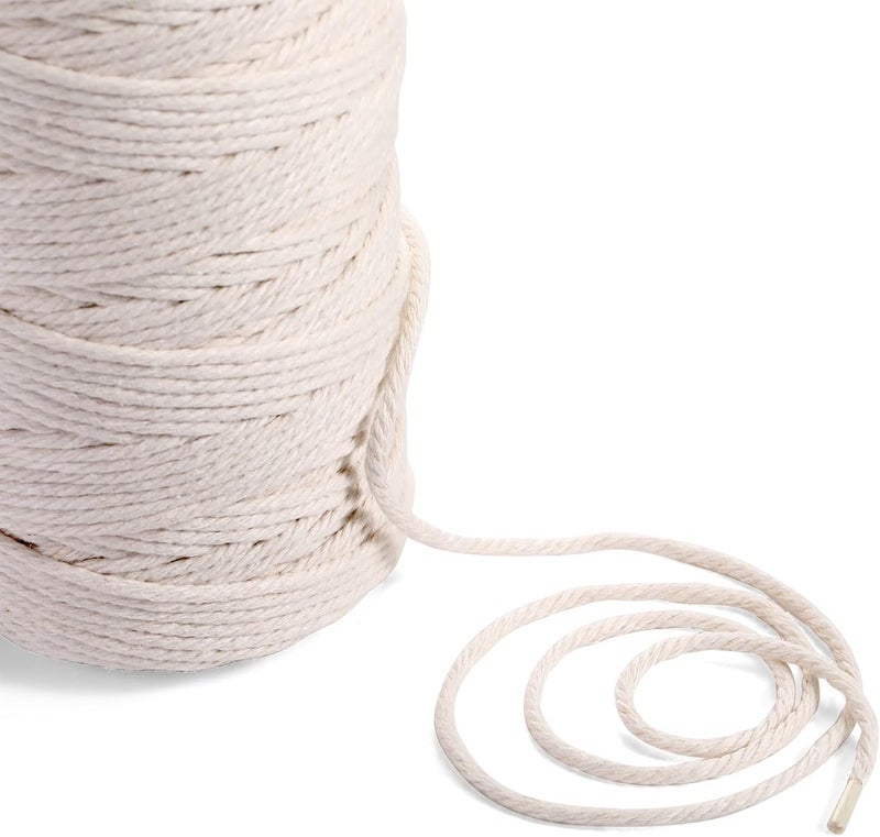 Woanger 6 Rolls Macrame Cord 3 mm x 1314 Yard Natural Cotton Macrame Rope Yarn 3 Strands Twisted Macrame Cotton Cord for Handmade Wall Hanging Plant Hangers Crafts Knitting Wedding Decorations Beige - Image 2