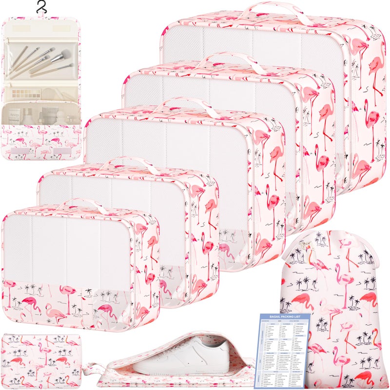 BAGAIL 9 Set Packing Cubes with Packing List Luggage Packing Organizers for Travel Accessories (Flamingo) - Image 1