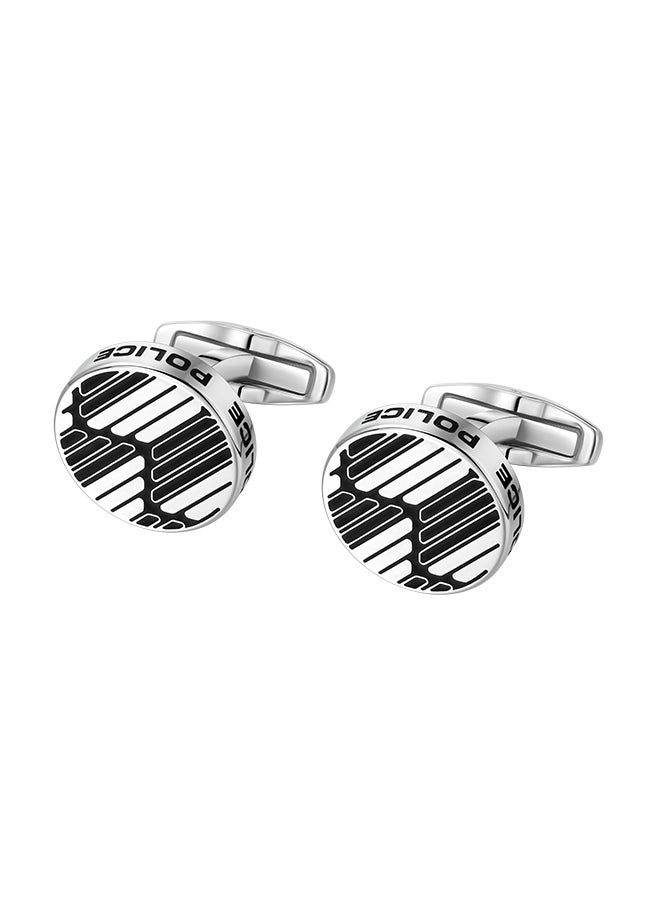 POLICE Graph Stainless Steel and Black Enamel Pattern Cufflinks for Men  - Image 2