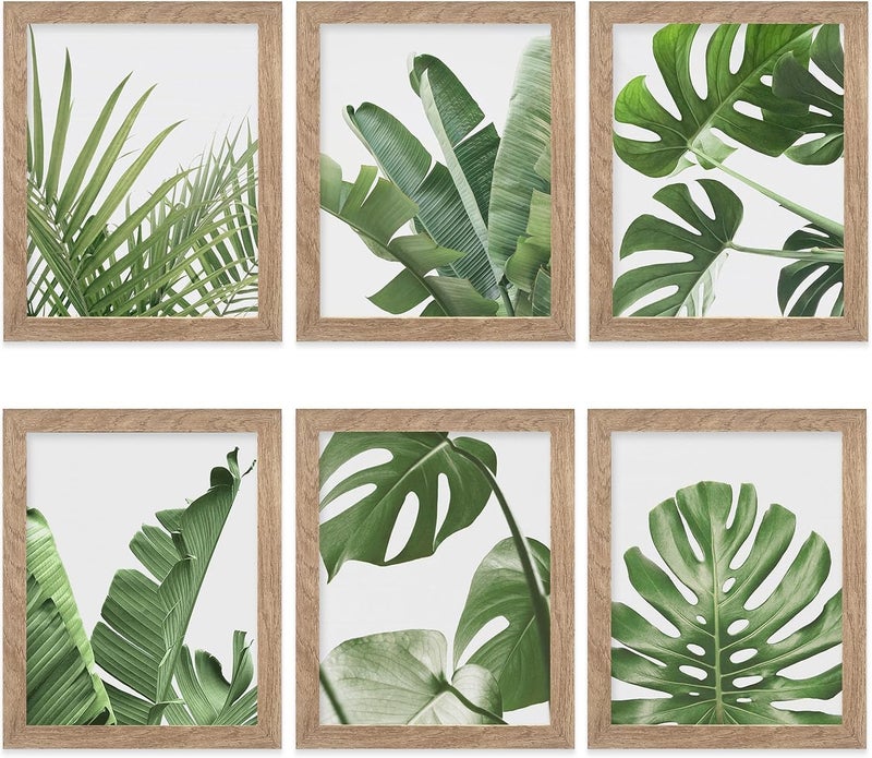 HoozGee Framed Botanical Wall Art Prints Set of 6 Tropical Leaves Plant Leaf Canvas Print Wall Decor Green Wall Art Posters Bedroom Living Room Decor (Tropical Leaf Art, 11"x14" FRAMED) - Image 1