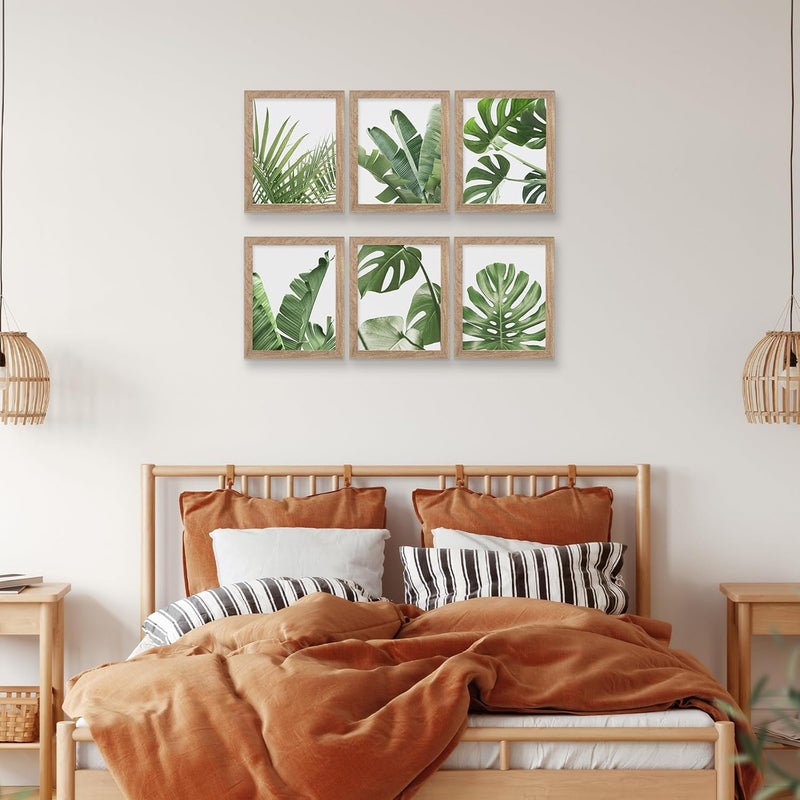 HoozGee Framed Botanical Wall Art Prints Set of 6 Tropical Leaves Plant Leaf Canvas Print Wall Decor Green Wall Art Posters Bedroom Living Room Decor (Tropical Leaf Art, 11"x14" FRAMED) - Image 3