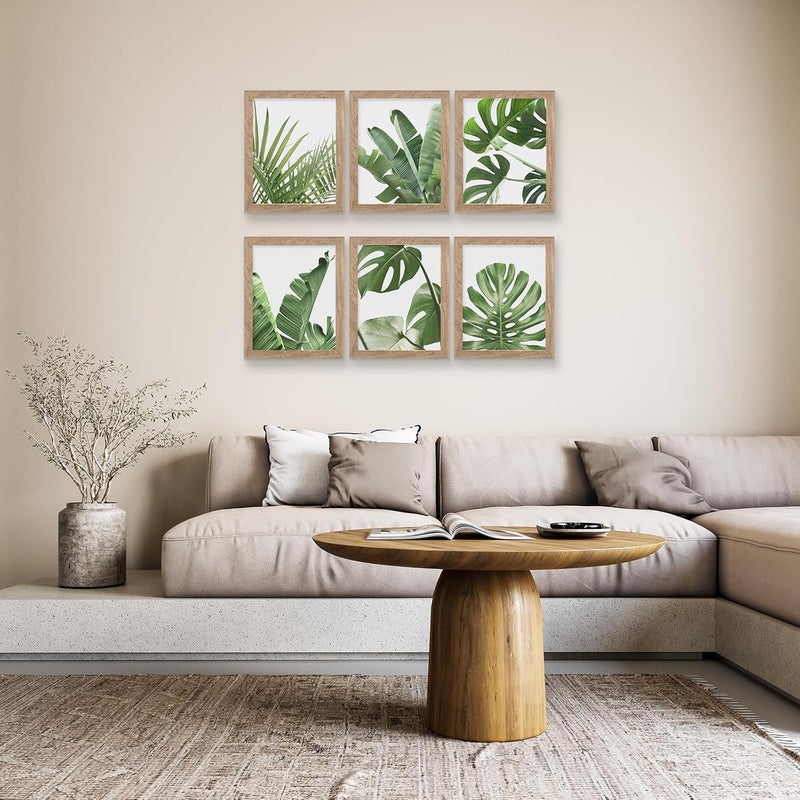 HoozGee Framed Botanical Wall Art Prints Set of 6 Tropical Leaves Plant Leaf Canvas Print Wall Decor Green Wall Art Posters Bedroom Living Room Decor (Tropical Leaf Art, 11"x14" FRAMED) - Image 2