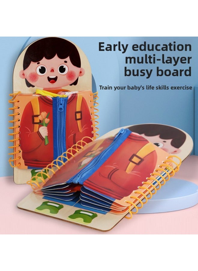 Generic 儿童多层忙碌板婴儿生活常识穿衣系带锻炼手眼协调益智学习早教板-颜色:多层忙碌版MQY  - Image 2