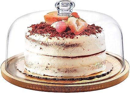 JENY Wooden Cake Stand with Acrylic Dome, Round Cake Dessert Serving Tray Cake Holder, Display Cake Server Platter Tray with Acrylic Cheese Dome for Home Kitchen Baking - Image 3