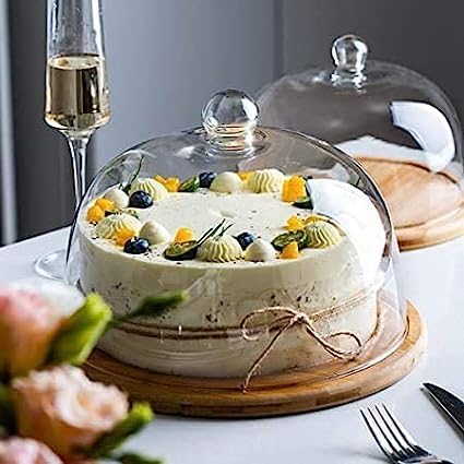 JENY Wooden Cake Stand with Acrylic Dome, Round Cake Dessert Serving Tray Cake Holder, Display Cake Server Platter Tray with Acrylic Cheese Dome for Home Kitchen Baking - Image 2