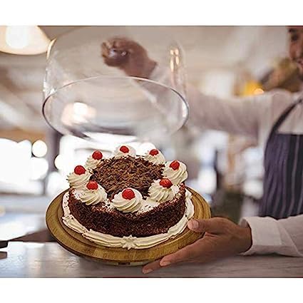 JENY Wooden Cake Stand with Acrylic Dome, Round Cake Dessert Serving Tray Cake Holder, Display Cake Server Platter Tray with Acrylic Cheese Dome for Home Kitchen Baking - Image 4