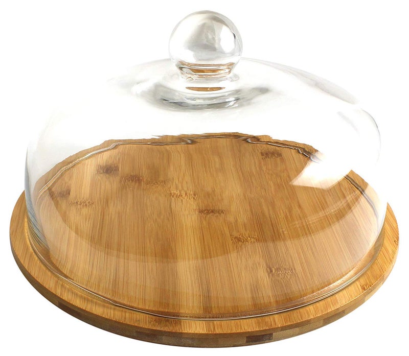 JENY Wooden Cake Stand with Acrylic Dome, Round Cake Dessert Serving Tray Cake Holder, Display Cake Server Platter Tray with Acrylic Cheese Dome for Home Kitchen Baking - Image 1