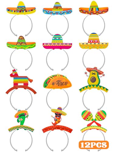 Melisheer 12 PCS Colorful Patterned Cardboard Sombrero Hats Fiesta Headbands for Mexican Theme Celebration Party Favors - Image 1