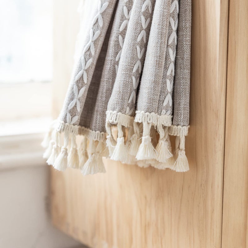 Deeprove Boho Curtains 96 Inches Long for Nursery Bedroom Christmas Decor  Vintage Bohemian Embroidery Weighted Cotton Linen French Country Window Treatments with Tassel Natural W52 x L96  1 Panel - Image 2