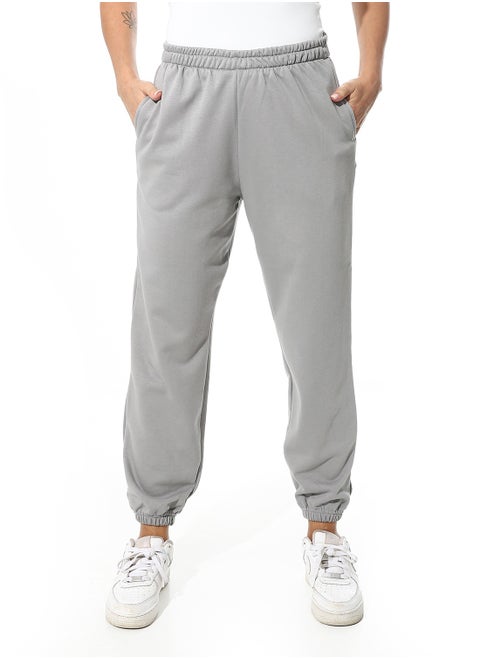 Elastic Waist Plain Pants _ Ash Grey