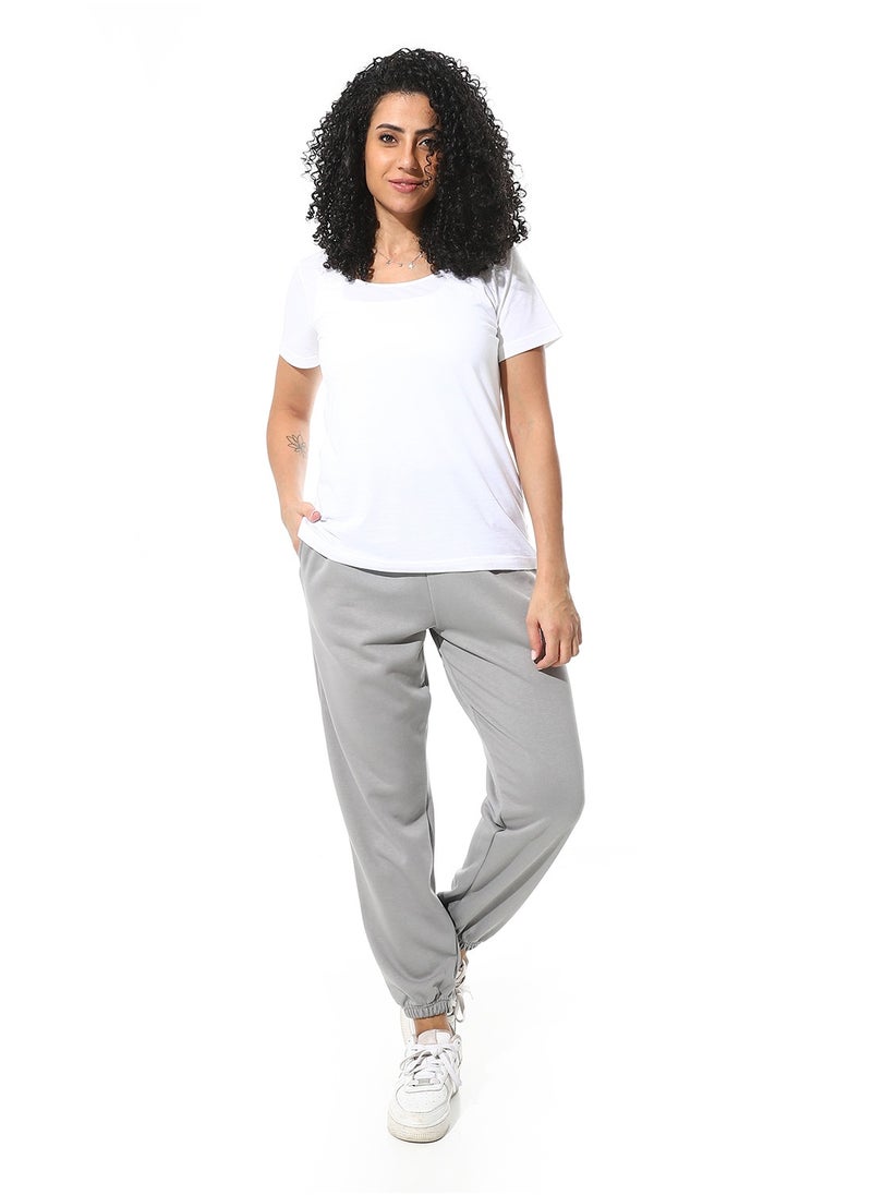 Andora - Elastic Waist Plain Pants _ Ash Grey - Image 1