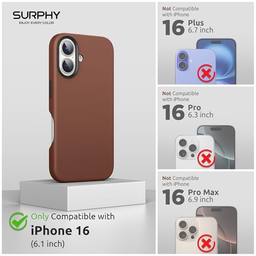 SURPHY Designed for iPhone 16 Leather Case with Screen Protector Compatible with MagSafe Faux Leather Phone Case Metallic Buttons Microfiber Lining for 16 61 inch 2024 Brown - Image 3
