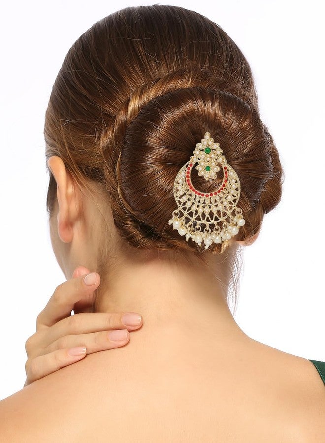 Fabula Jewellery Gold Tone Ethnic Hair Bun Pin - Juda Pin - Jadau Floral Design for Women & Girls Stylish Latest (HST25_Z)- For Women & Girls Stylish Latest - Image 2
