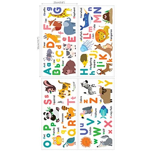 DECOWALL DS8-1614 Colourful Animal Alphabet ABC Kids Wall Stickers Wall Decals Peel and Stick Removable Wall Stickers for Kids Nursery Bedroom Living Room décor - Image 4