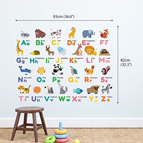 DECOWALL DS8-1614 Colourful Animal Alphabet ABC Kids Wall Stickers Wall Decals Peel and Stick Removable Wall Stickers for Kids Nursery Bedroom Living Room décor - Image 2