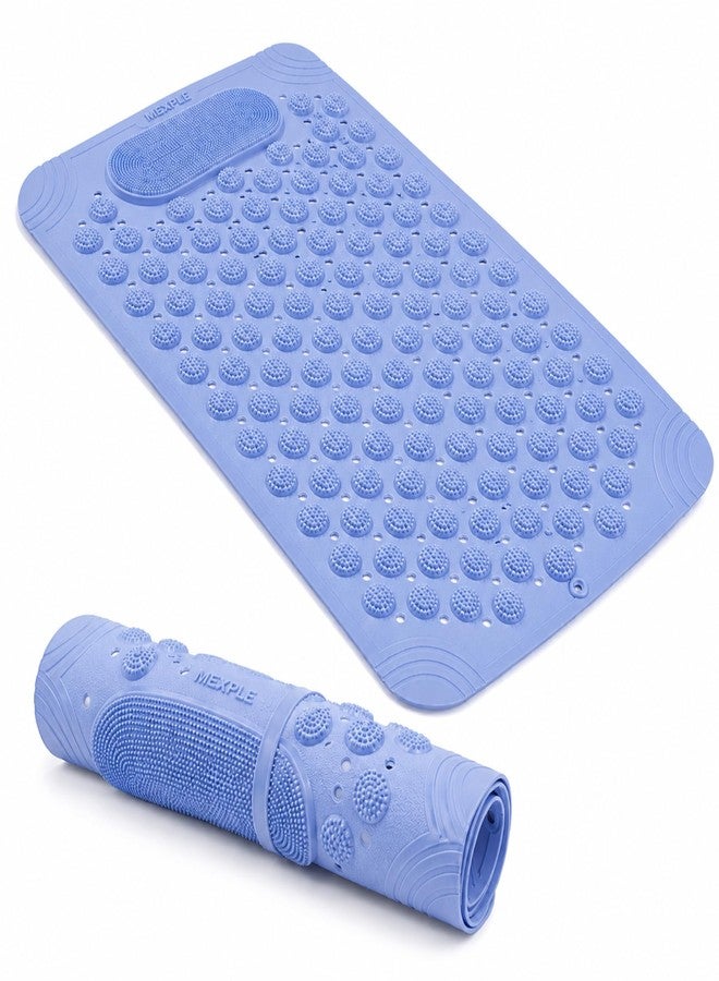 MEXPLE GripXMat Rectangular Anti-Skid Bath Mat with Foot Scrubber (70x35 CM, Blue) | Soft PVC Shower Mat with Strong Suction Cups & Drain Holes | Bathroom Safety Floor Mat for Kids, Adults & Elderly - Image 1