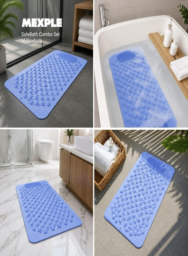 MEXPLE GripXMat Rectangular Anti-Skid Bath Mat with Foot Scrubber (70x35 CM, Blue) | Soft PVC Shower Mat with Strong Suction Cups & Drain Holes | Bathroom Safety Floor Mat for Kids, Adults & Elderly - Image 5