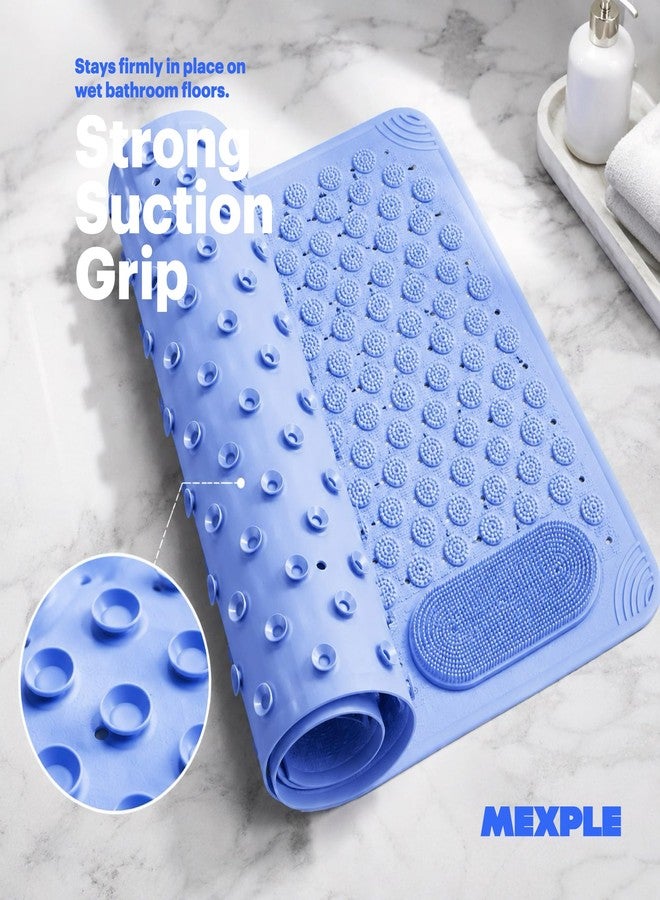 MEXPLE GripXMat Rectangular Anti-Skid Bath Mat with Foot Scrubber (70x35 CM, Blue) | Soft PVC Shower Mat with Strong Suction Cups & Drain Holes | Bathroom Safety Floor Mat for Kids, Adults & Elderly - Image 3