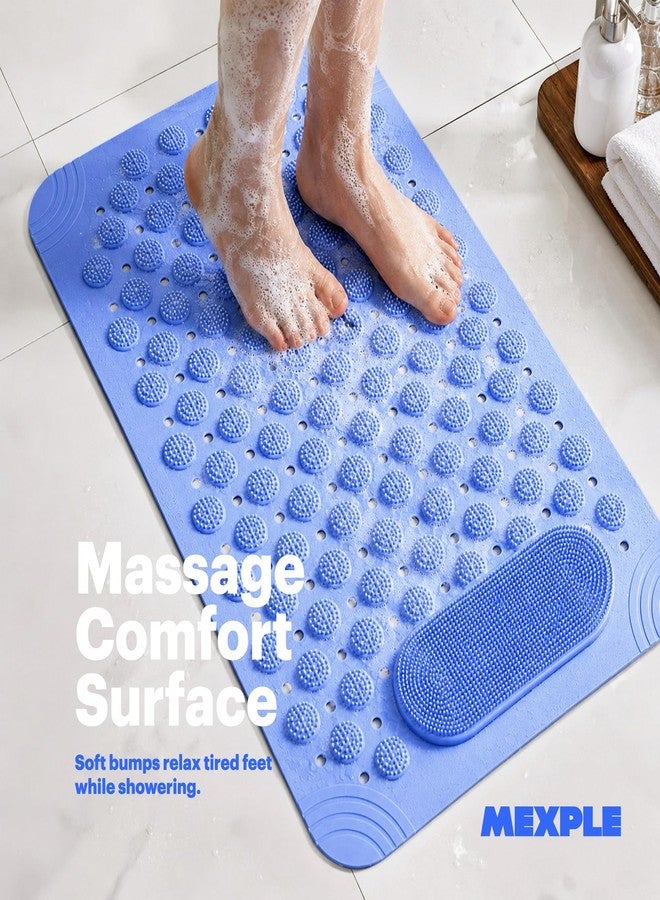 MEXPLE GripXMat Rectangular Anti-Skid Bath Mat with Foot Scrubber (70x35 CM, Blue) | Soft PVC Shower Mat with Strong Suction Cups & Drain Holes | Bathroom Safety Floor Mat for Kids, Adults & Elderly - Image 2