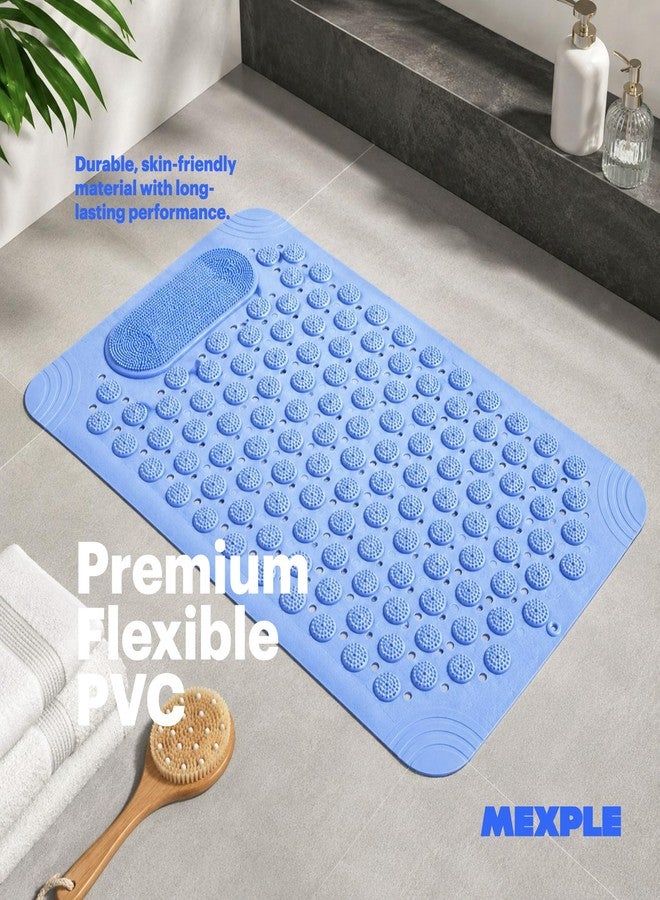 MEXPLE GripXMat Rectangular Anti-Skid Bath Mat with Foot Scrubber (70x35 CM, Blue) | Soft PVC Shower Mat with Strong Suction Cups & Drain Holes | Bathroom Safety Floor Mat for Kids, Adults & Elderly - Image 4