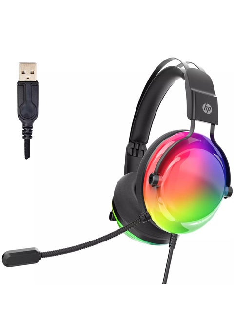 سماعة الألعاب DHE-8005T RGB USB - صوت محيطي 7.1 - محركات مقاس 40 مم - غطاء بإضاءة خلفية RGB - ميكروفون عالي الدقة