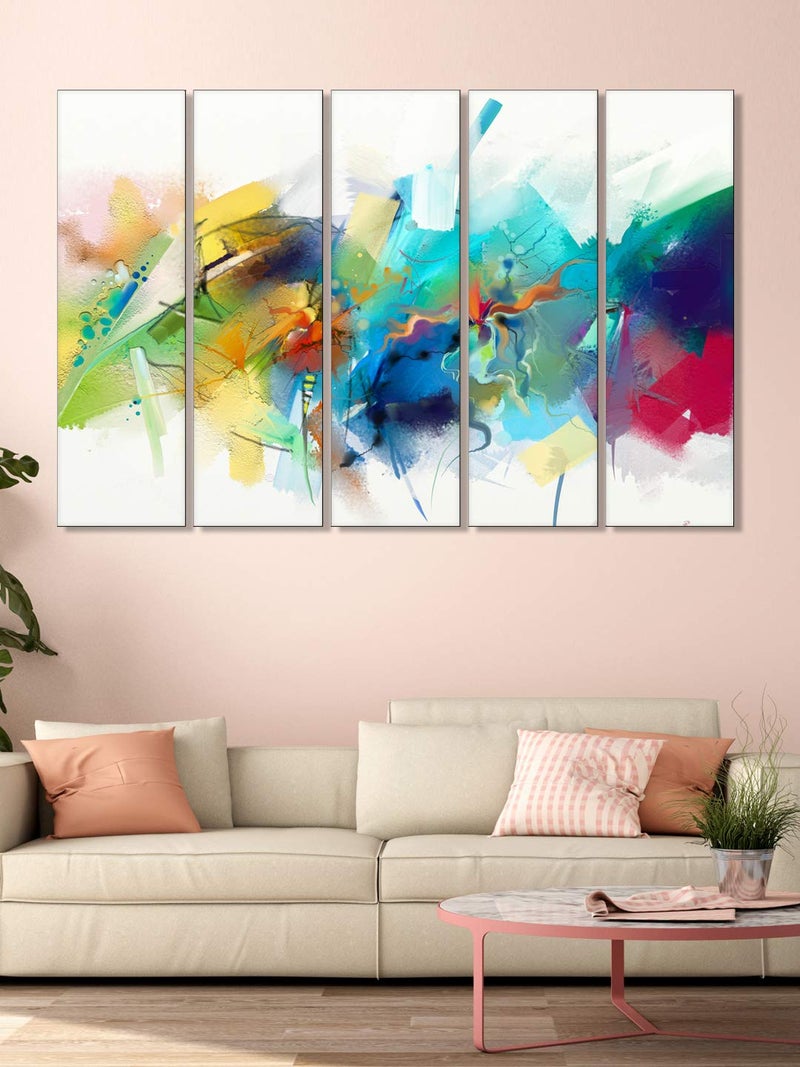 999STORE Abstract Paintings for Living Room Big Size Framed Wall Paintings for Home Decoration Hanging Abstract Art Painting Set of 5 Frames 130 X 76 Cm