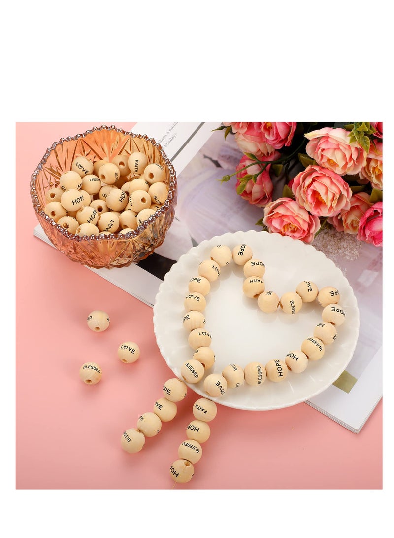 SOLARAE 100 قطعة من حبات الكلمات، حبات خشبية ملهمة، حبات كلمات تحية، حبات رسالة الأمل والإيمان والمحبة والبركة، مزينة للمنزل لحرف الزينة في الحفلات، - Image 4
