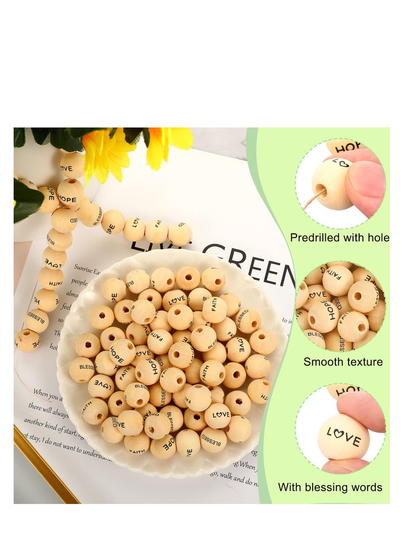 SOLARAE 100 قطعة من حبات الكلمات، حبات خشبية ملهمة، حبات كلمات تحية، حبات رسالة الأمل والإيمان والمحبة والبركة، مزينة للمنزل لحرف الزينة في الحفلات، - Image 3