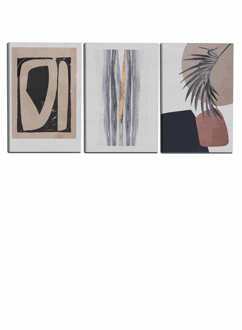 لوحة طقم من ٣ لوحات كانفاس على إطار خشبي، تصميم جداريات أوراق نباتية، للمنزل، غرفة المعيشة، المكتب، الديكور - Image 4