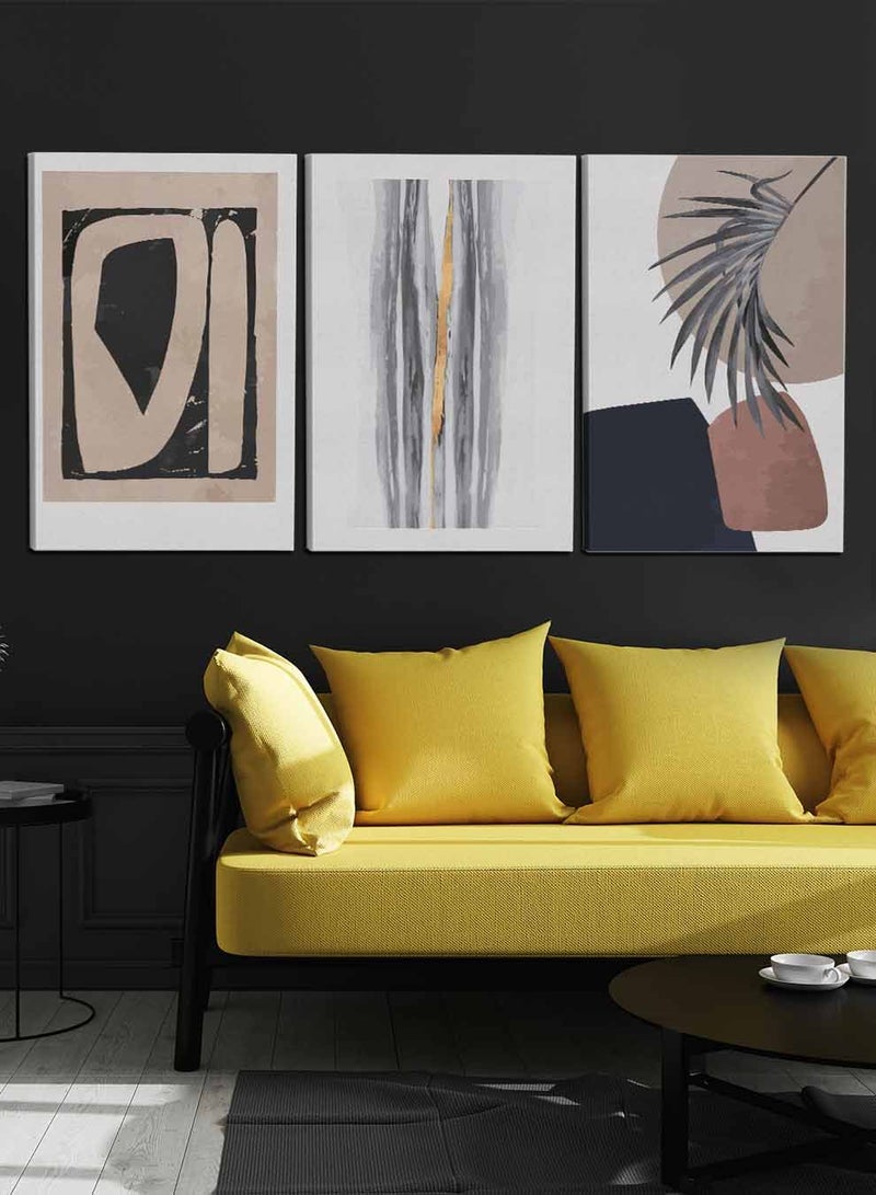 لوحة طقم من ٣ لوحات كانفاس على إطار خشبي، تصميم جداريات أوراق نباتية، للمنزل، غرفة المعيشة، المكتب، الديكور - Image 1