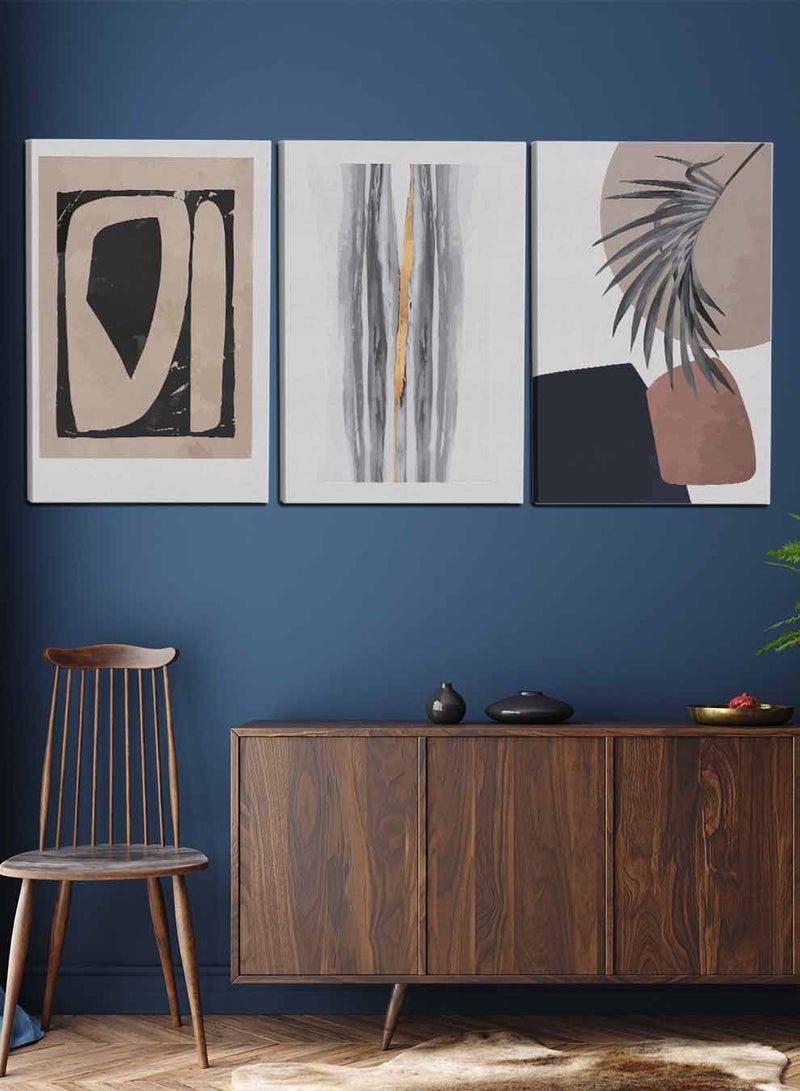 لوحة طقم من ٣ لوحات كانفاس على إطار خشبي، تصميم جداريات أوراق نباتية، للمنزل، غرفة المعيشة، المكتب، الديكور - Image 2