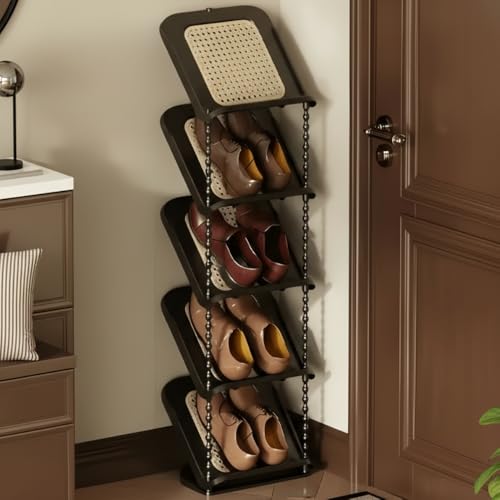 Ash  Roh Ash & Roh Shoe Rack with Shelf, Folding Shoe Rack for Bedroom, Living Room,Entryway,Footwear Stand for Home, ShoeRack Plastic Home Furniture ~ Cabinet Shelves (Black, 5-Layer) - Image 1
