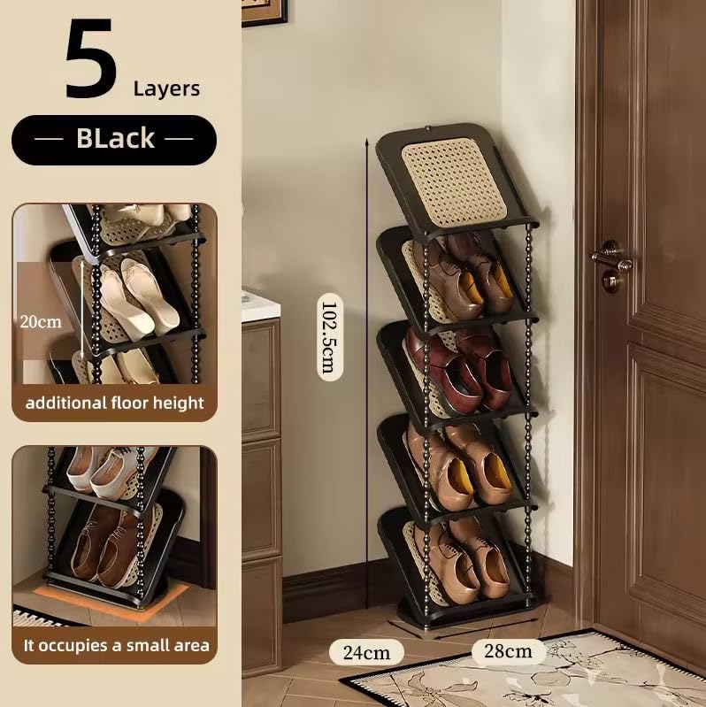 Ash  Roh Ash & Roh Shoe Rack with Shelf, Folding Shoe Rack for Bedroom, Living Room,Entryway,Footwear Stand for Home, ShoeRack Plastic Home Furniture ~ Cabinet Shelves (Black, 5-Layer) - Image 2