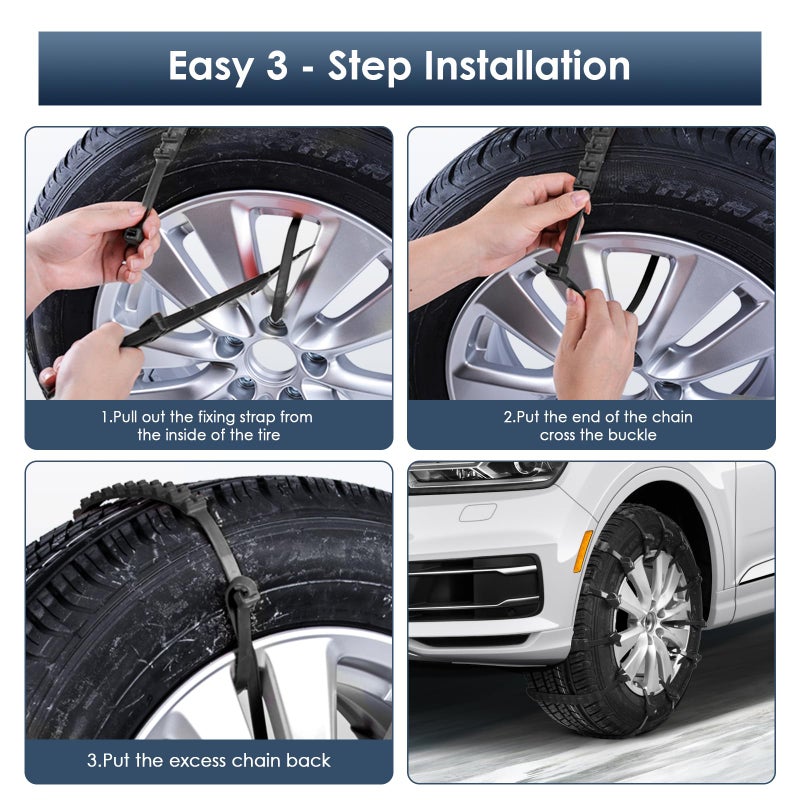 Qoosea Snow Chains Tire Chains for Car, Trucks, SUV Universal Emergency Snow Tire Chains, Adjustable Anti-Slip Tire Cables & Universal Fit (12 Pcs Black Plastic) - Image 3