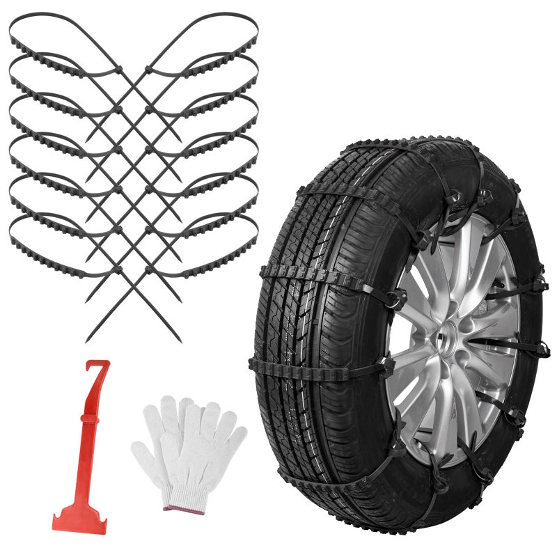 Qoosea Snow Chains Tire Chains for Car, Trucks, SUV Universal Emergency Snow Tire Chains, Adjustable Anti-Slip Tire Cables & Universal Fit (12 Pcs Black Plastic) - Image 1