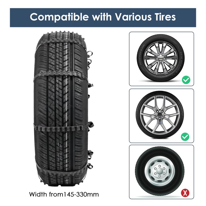 Qoosea Snow Chains Tire Chains for Car, Trucks, SUV Universal Emergency Snow Tire Chains, Adjustable Anti-Slip Tire Cables & Universal Fit (12 Pcs Black Plastic) - Image 5