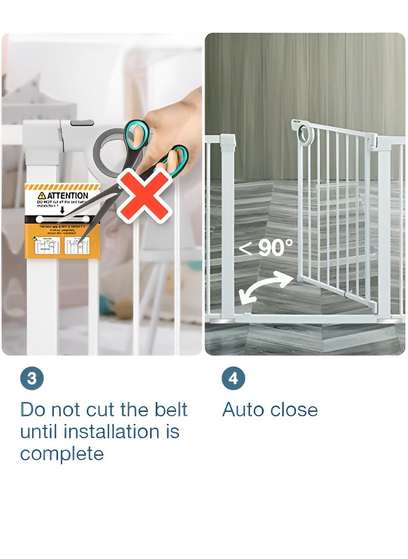 ESSENTIALS 360 Auto Close Safety Baby Gate, Extra Wide Child Gate 75-84cm + 10/20/30cm Extension Kit Maximum Suitable For 144cm, Baby Gates for Stairs & Doorways, Easy Install (75-144cm wide)  - Image 5