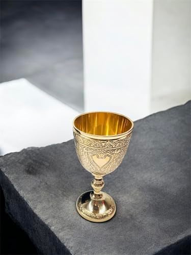 ANTIQUES HUB Vintage Chalice Medieval Brass Wine Goblet 1 Piece Decorative Wine Glass Communion Cup with Royal Embossed Design Perfect Ideal for Gifting Home Dcor and Ceremonial Use Without Velvet Box - Image 3
