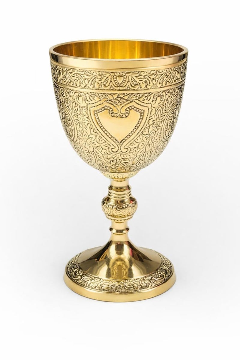 ANTIQUES HUB Vintage Chalice Medieval Brass Wine Goblet 1 Piece Decorative Wine Glass Communion Cup with Royal Embossed Design Perfect Ideal for Gifting Home Dcor and Ceremonial Use Without Velvet Box - Image 2