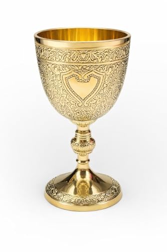 ANTIQUES HUB Vintage Chalice Medieval Brass Wine Goblet 1 Piece Decorative Wine Glass Communion Cup with Royal Embossed Design Perfect Ideal for Gifting Home Dcor and Ceremonial Use Without Velvet Box - Image 1