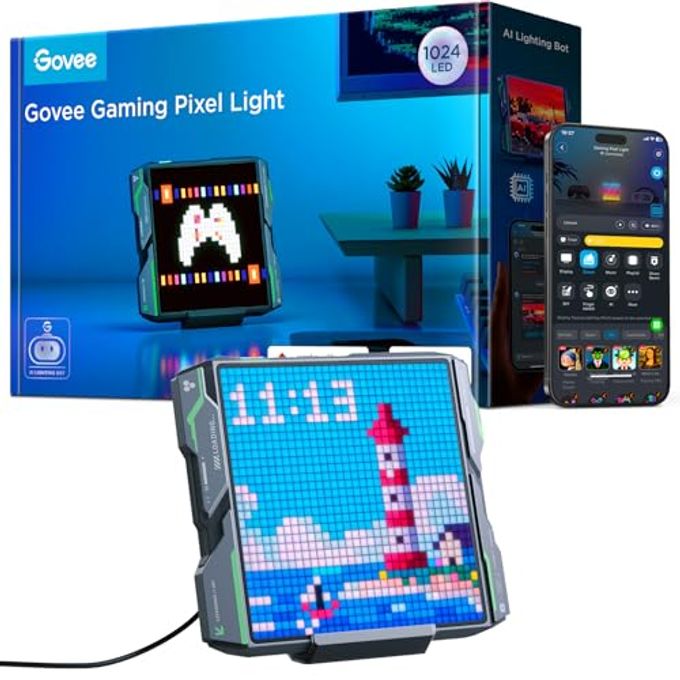 Govee Gaming Pixel Light, RGBIC LED Panel with Real-time Info Display, 150+ Scene Modes & DIY Options, Smart Pixel Lights (Wi-Fi Only), Works with Alexa, Ideal for Game Room Decor, 32x32 Pixels - Image 1